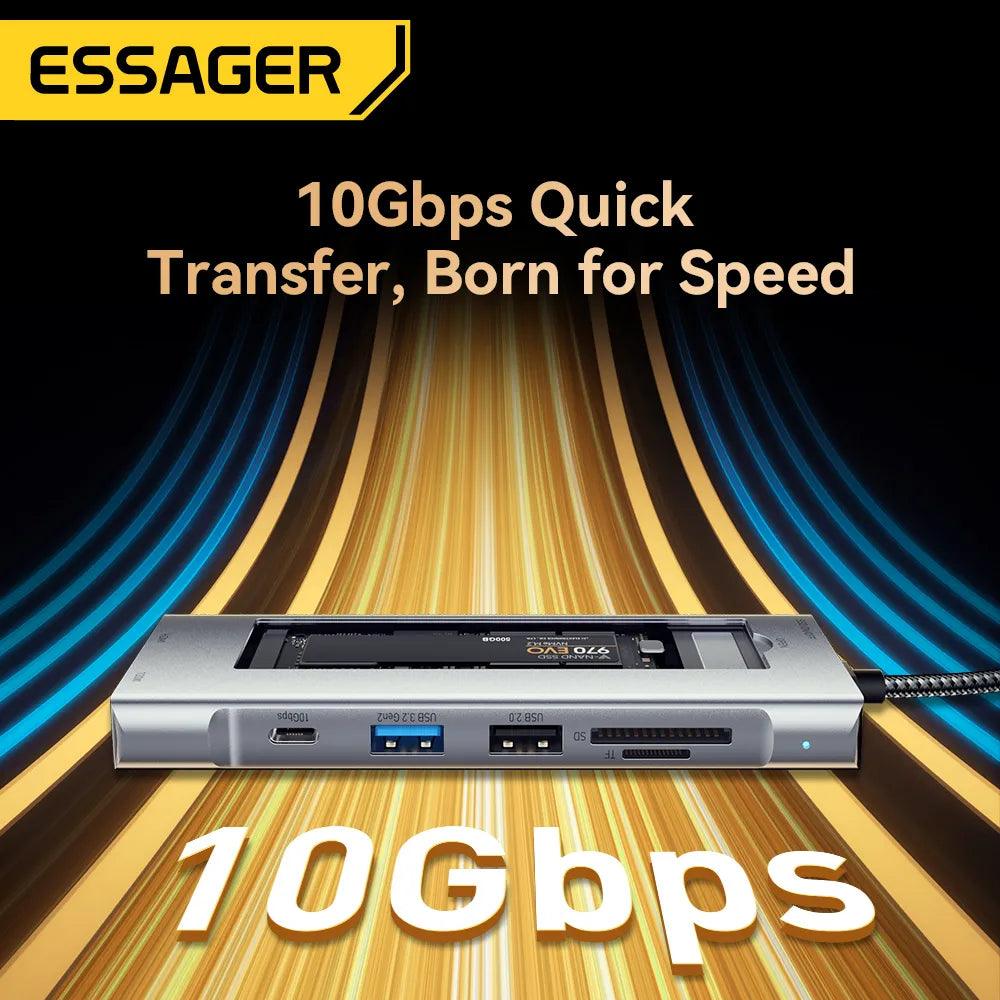 Essager 8-in-1 USB C Hub with 10Gbps M.2 NVMe SSD Enclosure - product details - b.savvi