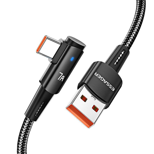 Essager 90 Degree USB C Cable 100W 7A PD Fast Charge - product main black front angled view - b.savvi