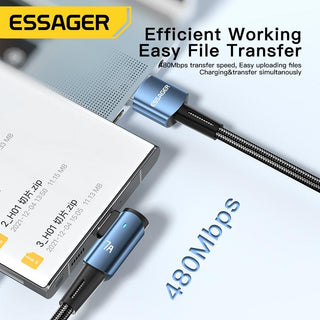 Essager 90 Degree USB C Cable 100W 7A PD Fast Charge - product details data transfer - b.savvi