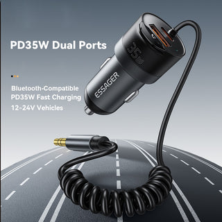 Essager Bluetooth 5.3 USB Car Charger 3.5mm AUX Adapter PD 35W with Mic