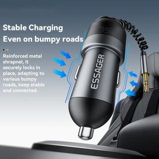 Essager Bluetooth 5.3 USB Car Charger 3.5mm AUX Adapter PD 35W with Mic