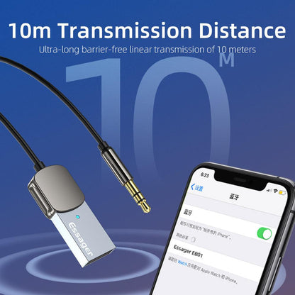 Essager EB01 Bluetooth 5.0 Aux Adapter Wireless Car Receiver USB to 3.5mm Built-in Mic - product details 10m transmission distance - b.savvi