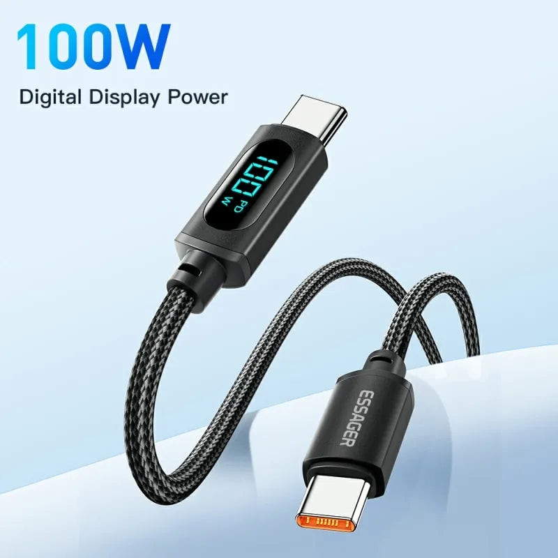 Essager LED Display 100W 5A PD USB C to USB C Cable Fast Charge - product details digital display power - b.savvi