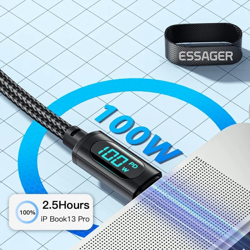 thumbnail image 2 of MM Electronicles 100W USB C Fast Charging Cable 6.6ft Braided With LED Display For IPhone 15 Android 2 of 6