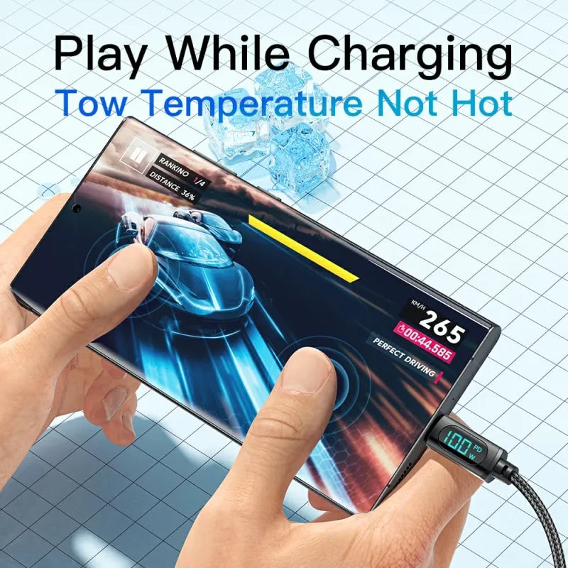 Essager LED Display 100W 5A PD USB C to USB C Cable Fast Charge - product details low temperature - b.savvi