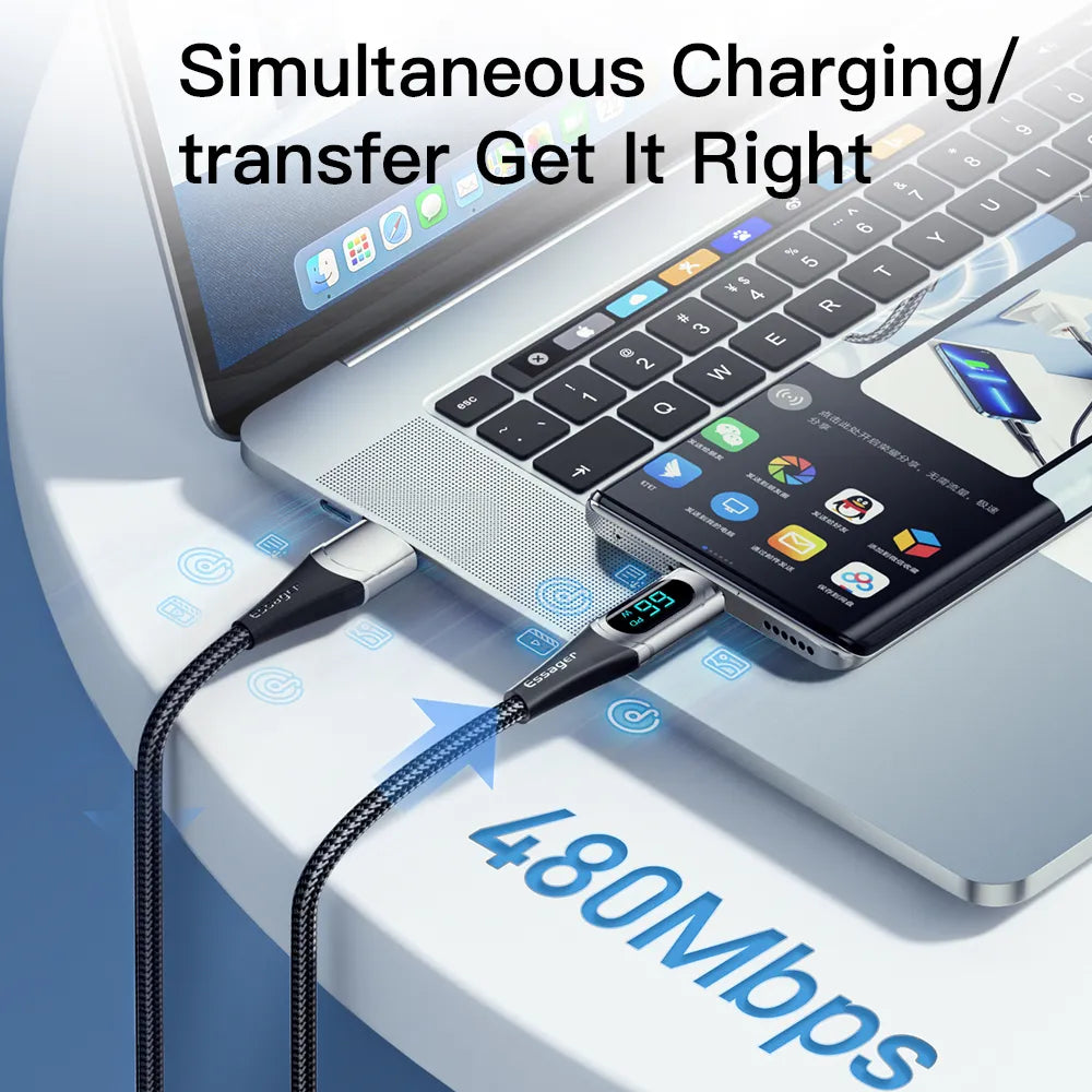 Essager LED Display USB A to USB C Cable 66W PD 6A Fast Charge - product details data transfer - b.savvi
