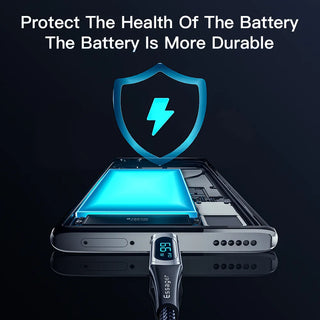Essager LED Display USB A to USB C Cable 66W PD 6A Fast Charge - product details battery health - b.savvi