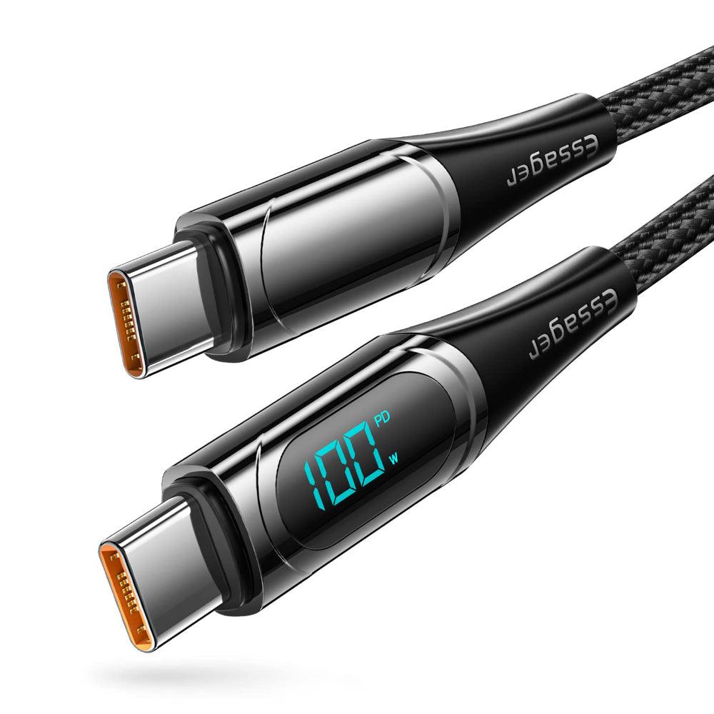 Essager LED Display USB C to USB C Cable 100W PD 5A Fast Charge - product main grey front angled view - b.savvi