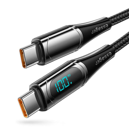 Essager LED Display USB C to USB C Cable 100W PD 5A Fast Charge - product main grey front angled view - b.savvi