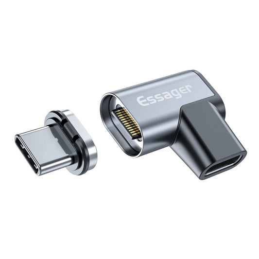 Essager Magnetic 90 Degree 10Gbps USB C Adapter 100W 5A PD USB 3.1 - product main grey front angled view - b.savvi