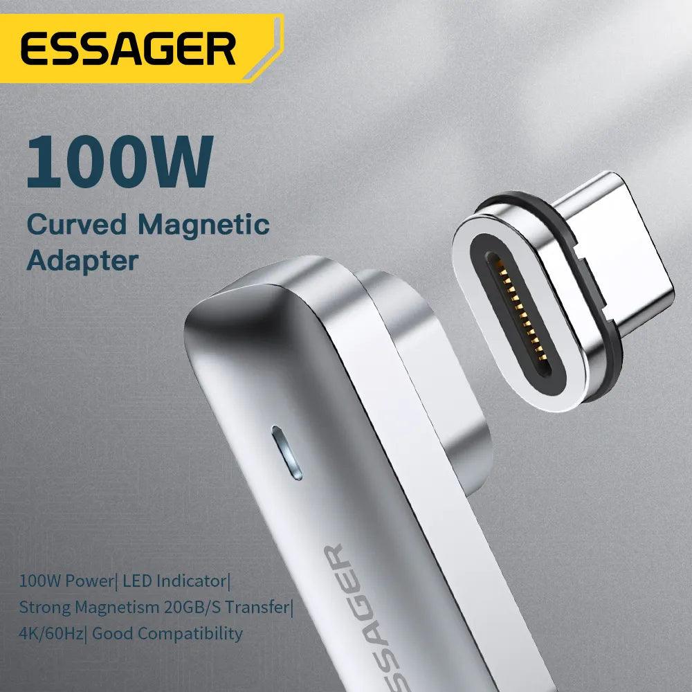 Essager Magnetic 90 Degree 20Gbps USB C Adapter 100W 5A USB3.2 Gen2x2 4K@60Hz - product details curved designed - b.savvi
