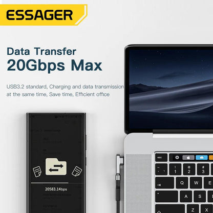Essager Magnetic 90 Degree 20Gbps USB C Adapter 100W 5A USB3.2 Gen2x2 4K@60Hz - product details fast data transfer - b.savvi