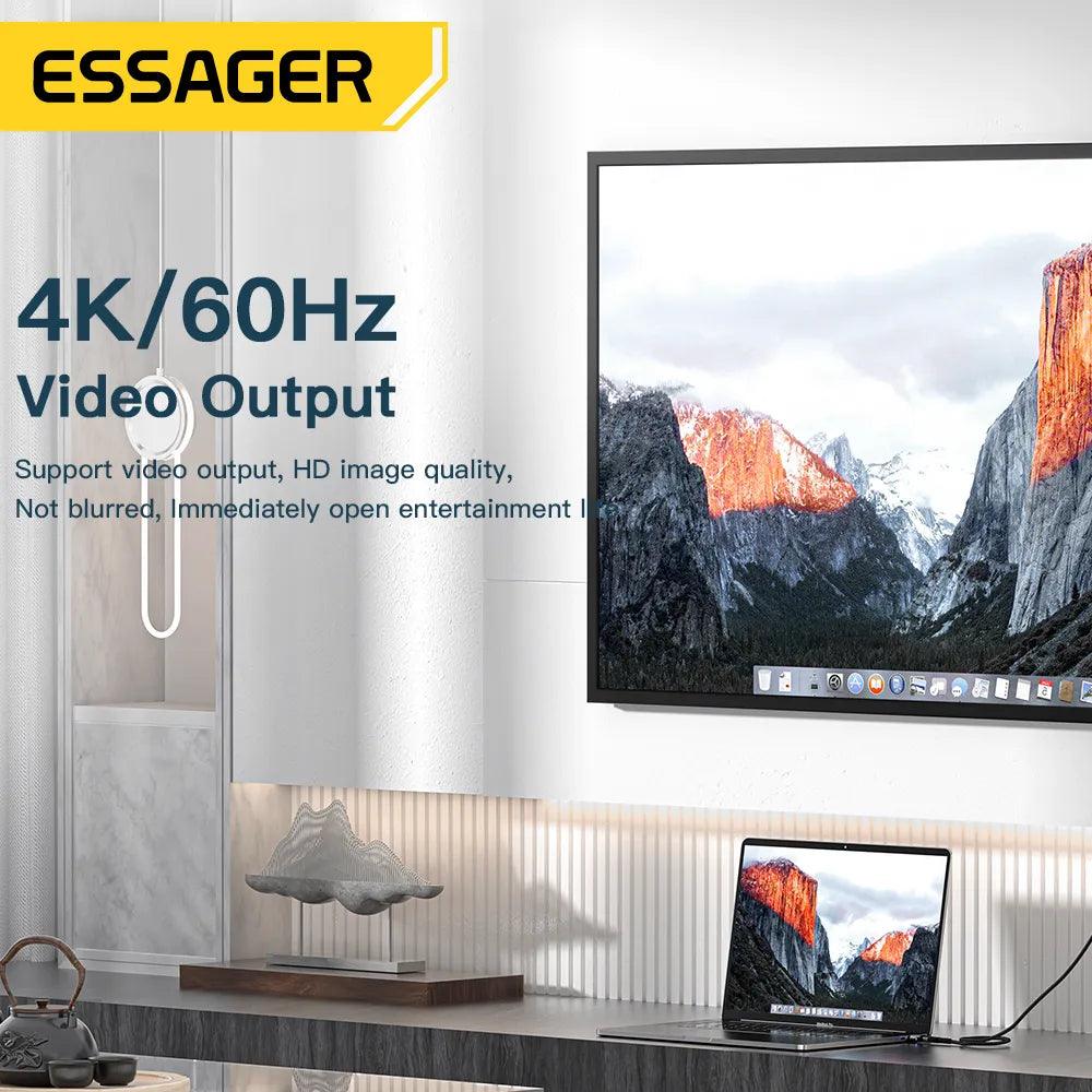 Essager Magnetic 90 Degree 20Gbps USB C Adapter 100W 5A USB3.2 Gen2x2 4K@60Hz - product details video output - b.savvi
