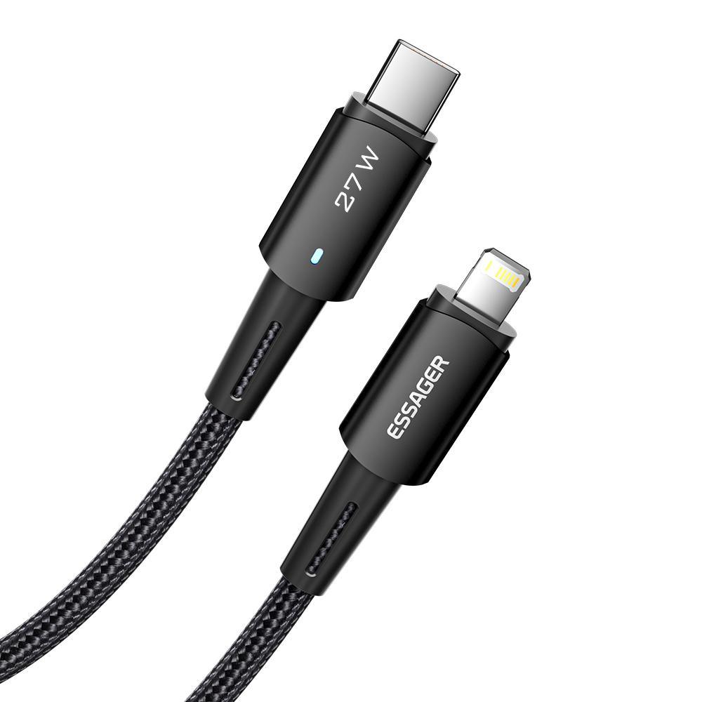 Essager USB C to Lightning Cable PD 27W Fast Charging - product main black front angled view - b.savvi