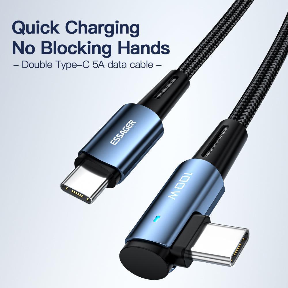 Essager USB C to USB C 90 Degree Cable 100W 5A Fast Charge - product details no blocking hands - b.savvi