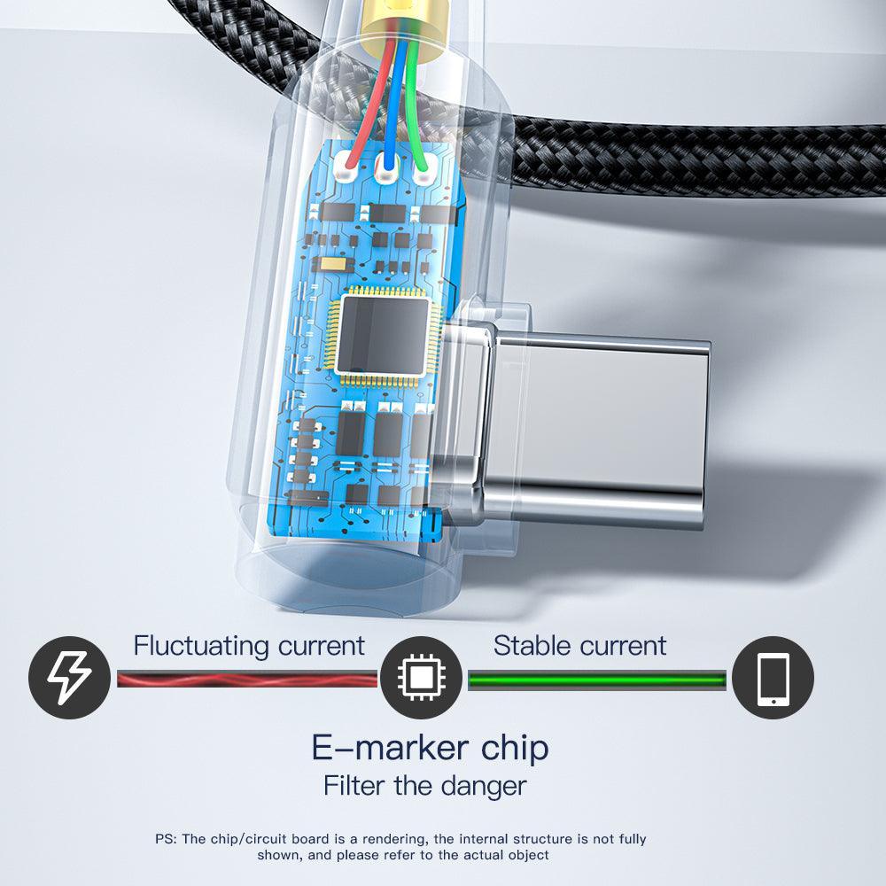 Essager USB C to USB C 90 Degree Cable 100W 5A Fast Charge - product details e-marker chip - b.savvi