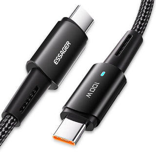 Essager USB C to USB C Cable PD 100W 5A QC4.0 Fast Charging - product main black front angled view - b.savvi