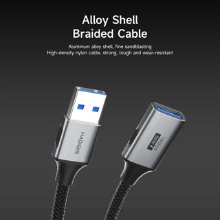 Alloy shell braided cable with USB connector on a black background