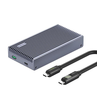 Hagibis 40Gbps USB4 M.2 NVMe SSD Enclosure with LED Digital Display USB4 Cable - product main grey front angled view - b.savvi