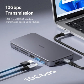 Hagibis 9-in-1 USB C Hub with 10Gbps M.2 NVMe SSD Enclosure & Built-In Cable - product details 10gbps transmission - b.savvi