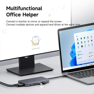 Hagibis 9-in-1 USB C Hub with 10Gbps M.2 NVMe SSD Enclosure & Built-In Cable - product details connect to monitor - b.savvi