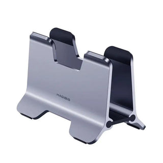 Hagibis Aluminium Vertical Laptop Stand for Desk Gravity Locking Holder - product main grey front angled view - b.savvi