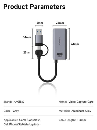 Hagibis USB 3.0 Video Capture Card HDMI to USB C 1080p 60Hz with PD Port - product details parameters - b.savvi
