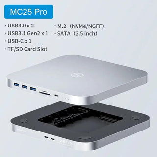 Hagibis USB C Hub with Dual Hard Drive Enclosure, Docking Station for Mac mini - product variant silver mc25 pro front angled view - b.savvi