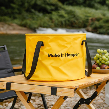 HOTO Outdoor Wash Kit Multi-Function Portable Travel Water Folding Bucket 20L - product yellow front view on table - b.savvi