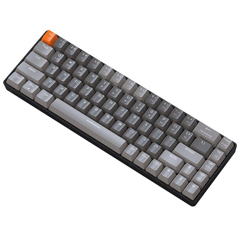 K68 Mechanical Gaming Keyboard 60% Wireless Bluetooth 5.0/2.4Ghz - product variant light grey front angled view blue switch - b.savvi