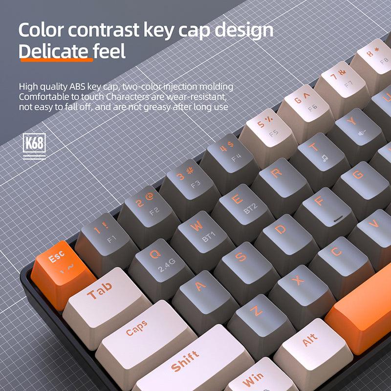 K68 Mechanical Gaming Keyboard 60% Wireless Bluetooth 5.0/2.4Ghz - product details colour contrast key cap design - b.savvi