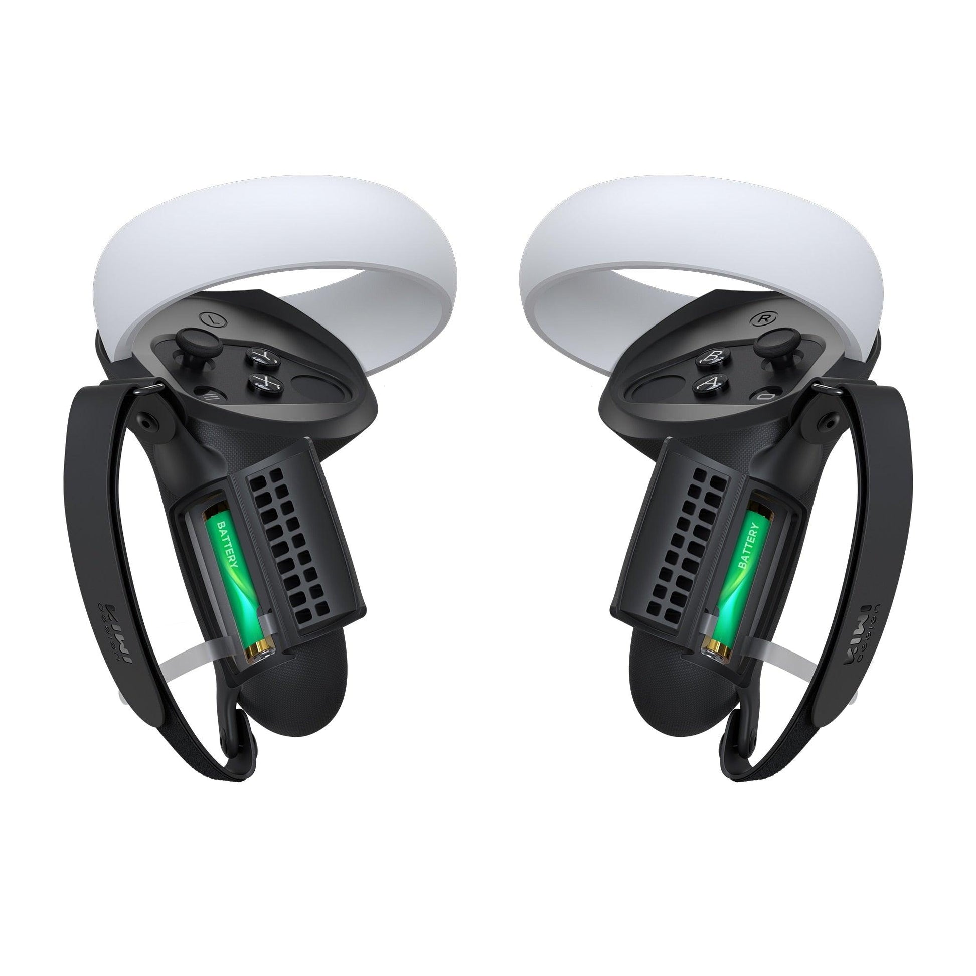 KIWI design Controller Grips Cover with Battery Opening for Quest 2 - product main black front angled view - b.savvi
