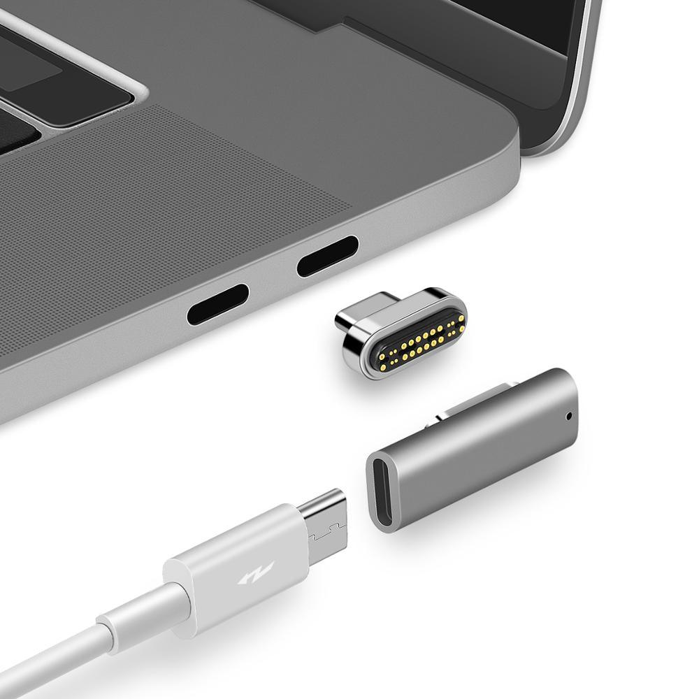 Magnetic Thunderbolt 3 USB C Adapter 24Pins 100W PD Fast Charging 40Gbps 5K@60Hz - product grey front angled view - b.savvi
