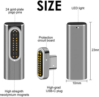 Magnetic Thunderbolt 3 USB C Adapter 24Pins 100W PD Fast Charging 40Gbps 5K@60Hz - product details size - b.savvi