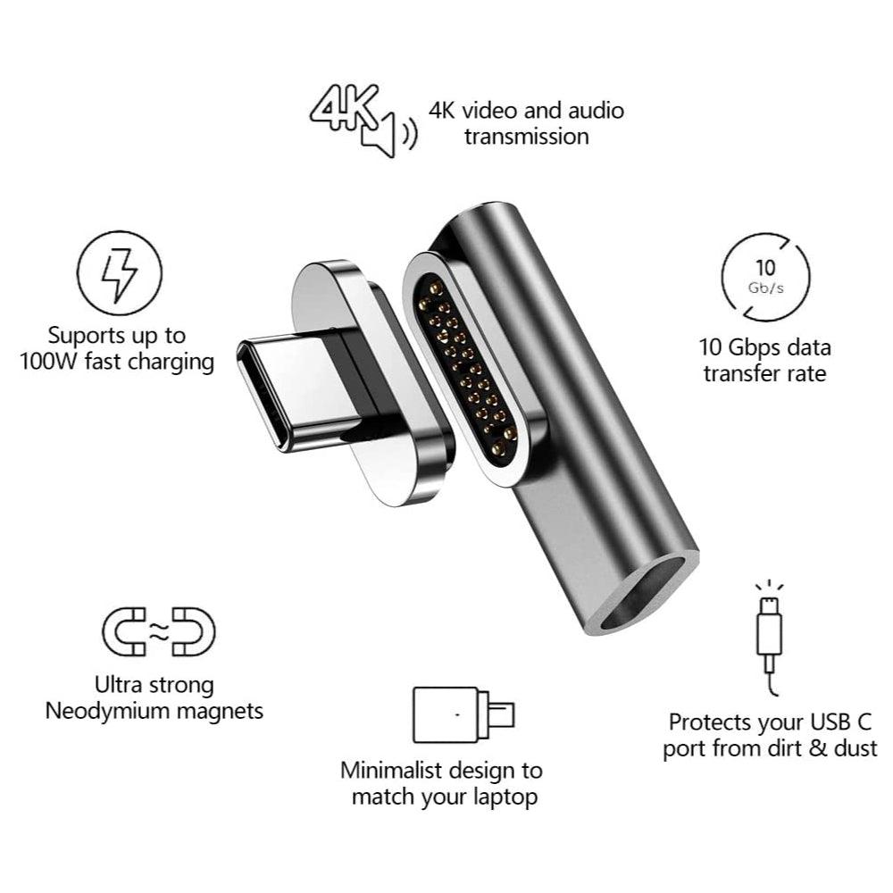 Magnetic USB C Adapter 20Pins 100W PD Fast Charging USB 3.1 10Gbps 4K@60Hz Video - product details bulletpoints - b.savvi