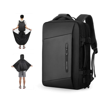 Mark Ryden Expandos Large Backpack Expandable 38L for 17.3-inch Laptop - product variant black front angled view raincoat - b.savvi