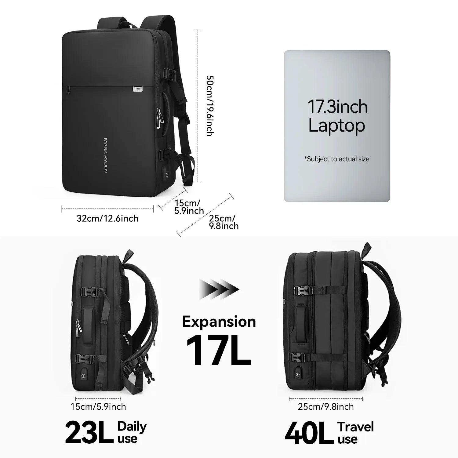 Mark Ryden Pathrato Large Backpack Expandable 40L for 17.3-inch Laptop - product details size - b.savvi