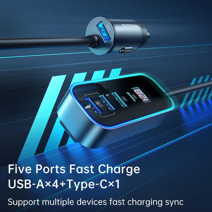 Mcdodo 107W Car Charger 5 Port USB PD 1.5m Extension Cable - product details five fast charge ports - b.savvi