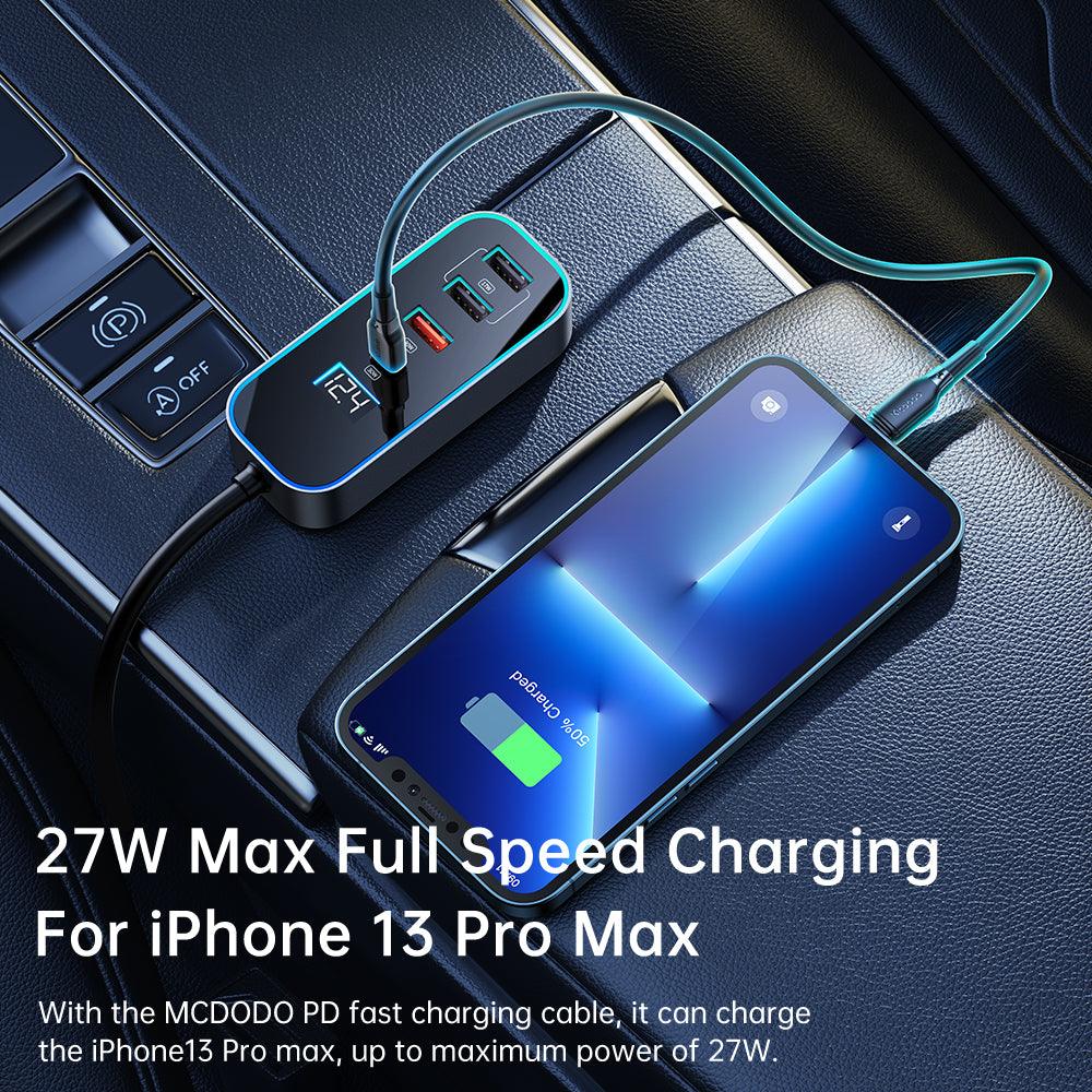Mcdodo 107W Car Charger 5 Port USB PD 1.5m Extension Cable - product details 27w full speed charging iphone 13 pro max - b.savvi
