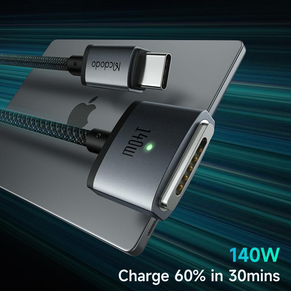 Mcdodo 140W PD USB C to MagSafe 3 Magnetic Cable Charging for MacBook Pro Air (2m) - product details charge macbook 60% in 30mins - b.savvi