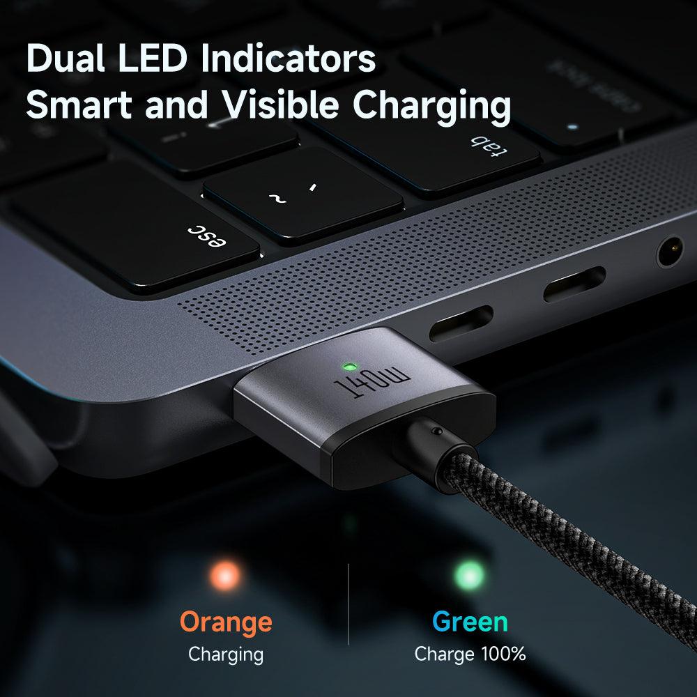 Mcdodo 140W PD USB C to MagSafe 3 Magnetic Cable Charging for MacBook Pro Air (2m) - product details dual led indicators - b.savvi