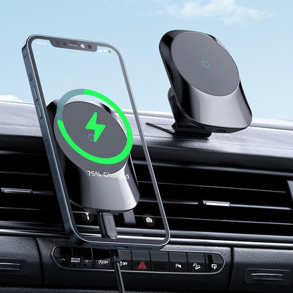 Mcdodo 15W Magnetic Wireless Car Charger for iPhone Air Vent Mount - product variant black front angled view - b.savvi