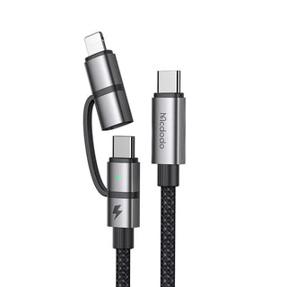 Mcdodo 2 in 1 USB 3.1 Gen2 10Gbps Cable for Lightning & USB C 100W 5A Charging - product main grey front angled view - b.savvi
