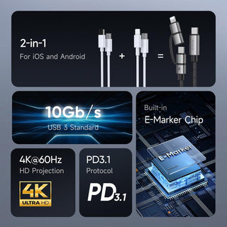 Mcdodo 2 in 1 USB 3.1 Gen2 10Gbps Cable for Lightning & USB C 100W 5A Charging - product details overview - b.savvi