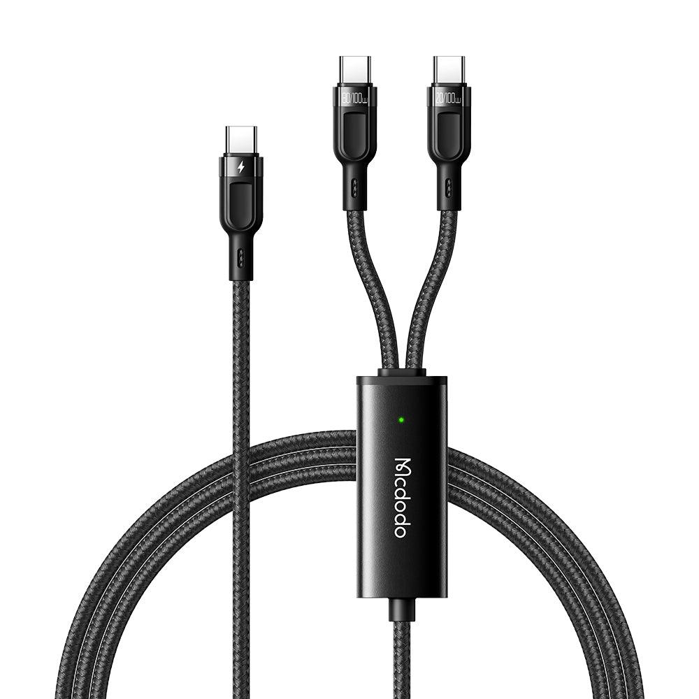 Mcdodo 2 in 1 USB C to Dual USB C Cable 100W 5A. 1.2m - product main black front view - b.savvi