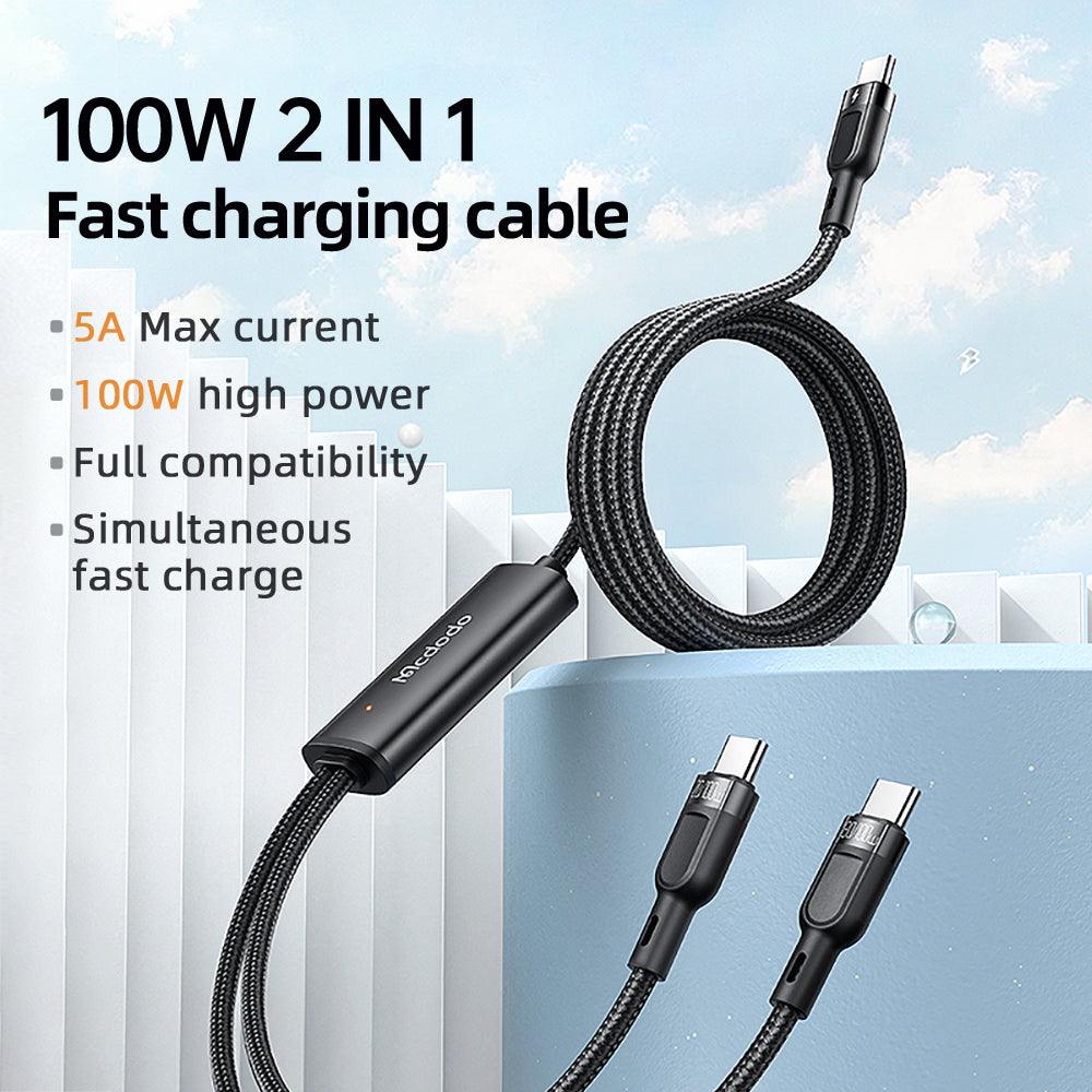 Mcdodo 2 in 1 USB C to Dual USB C Cable 100W 5A. 1.2m - product details fast charging - b.savvi