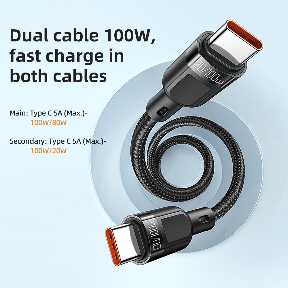 Mcdodo 2 in 1 USB C to Dual USB C Cable 100W 5A. 1.2m - product details dual fast charging - b.savvi
