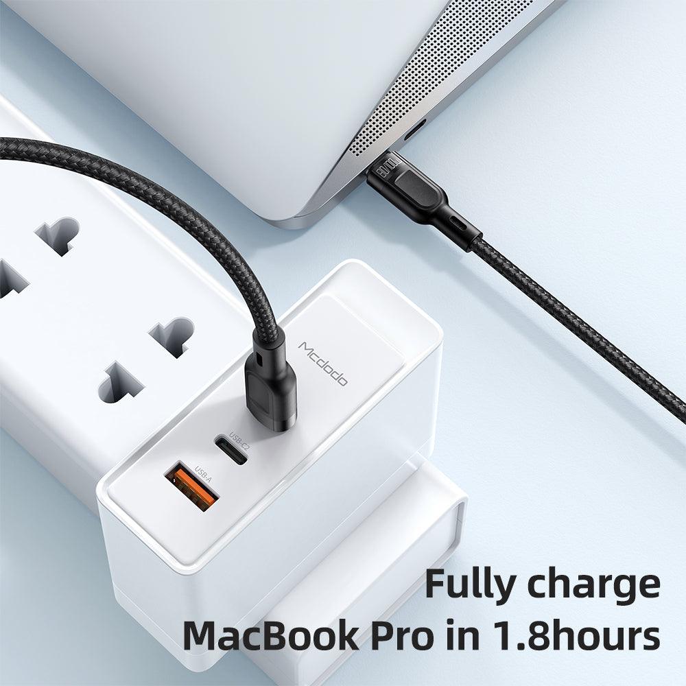 Mcdodo 2 in 1 USB C to Dual USB C Cable 100W 5A. 1.2m - product details fully charge macbook pro in 1.8 hours - b.savvi