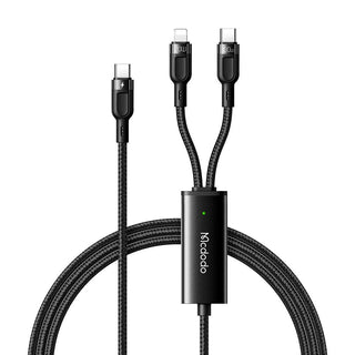 Mcdodo 2 in 1 USB C to USB C & Lightning Cable 100W 5A. 1.2m - product main black front view - b.savvi