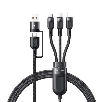 Mcdodo 3 in 2 USB to Lightning USB C Micro USB Cable PD 100W 6A. 1.2m - product main black front view - b.savvi